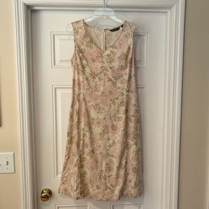 Eddie Bauer Floral Linen Sleeveless Shift Dress Pink/Cream/Green 8